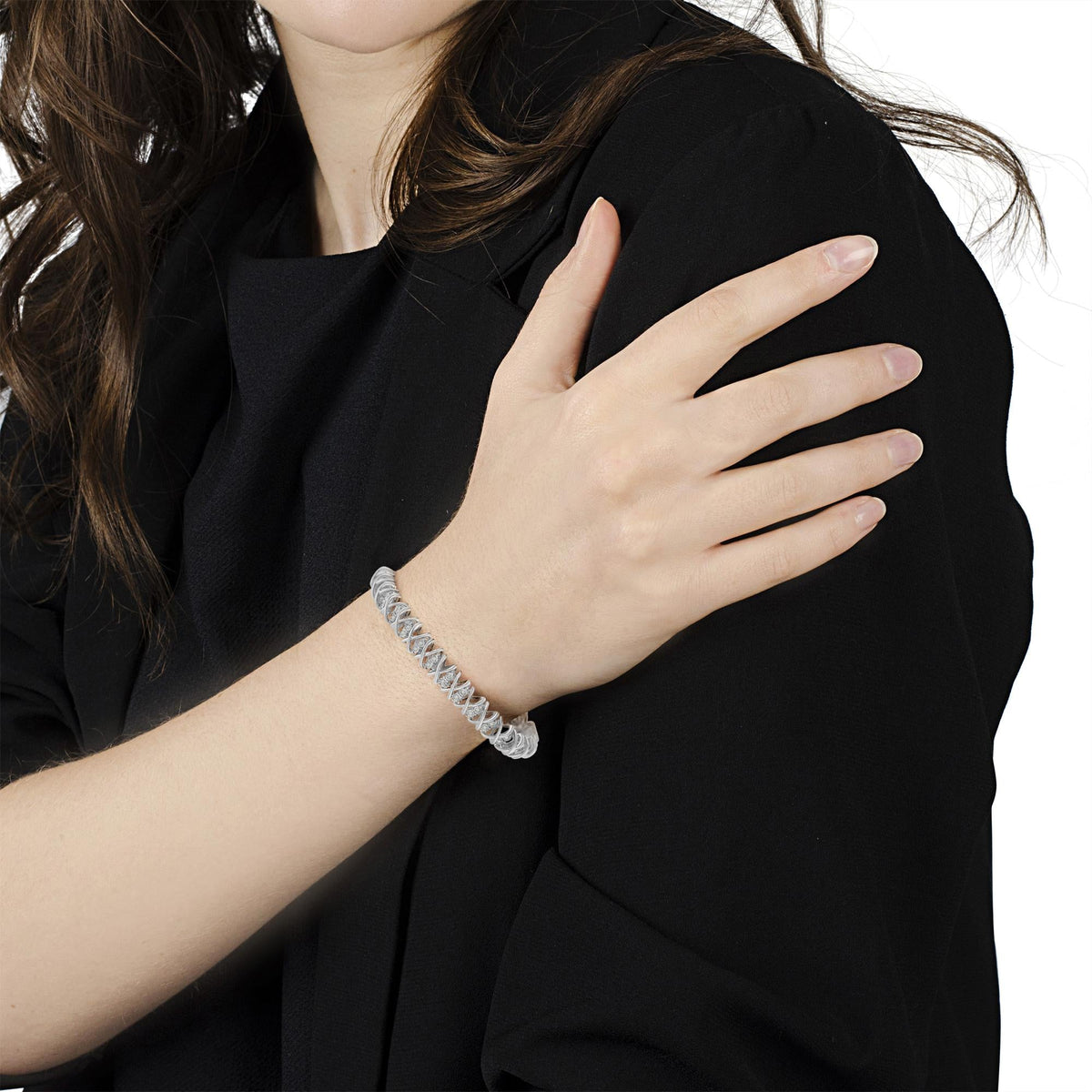 Sterling Silver rose-cut Diamond X-Link Bracelet (1 cttw, I-J Color, I2-I3 Clarity) - JackiEaslick