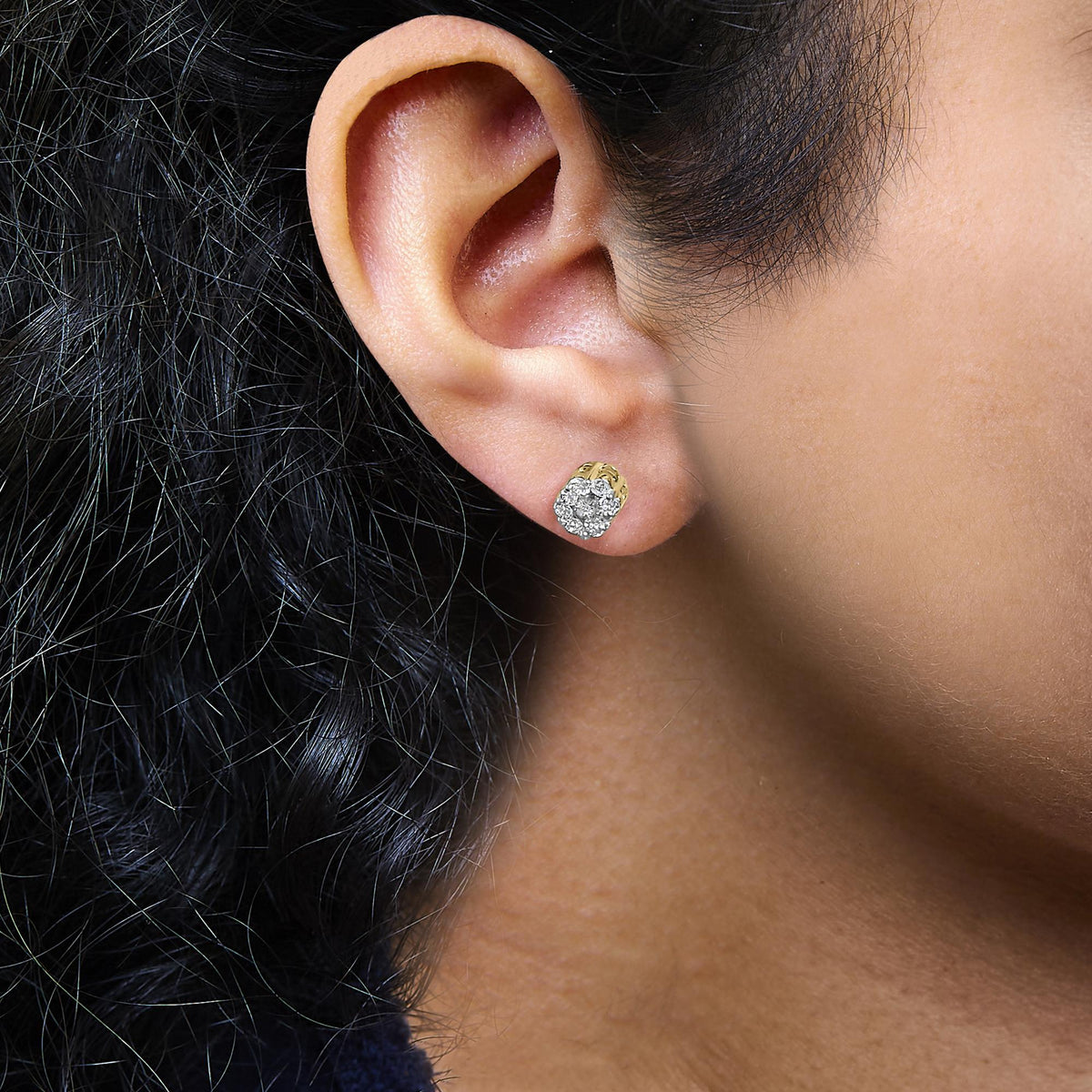 18K Yellow Gold 1.00 Diamond Oval Shaped Composite Cluster Stud Earrings (H-I Color, I1-I2 Clarity)