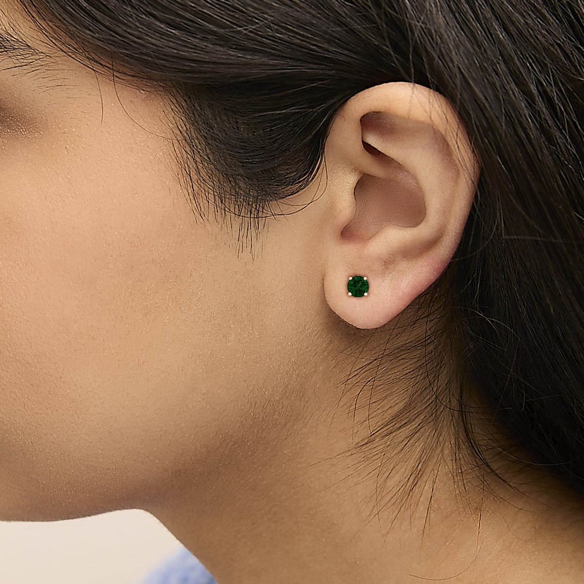 14K Gold Lab Grown Green Diamond Classic Solitaire Stud Earrings