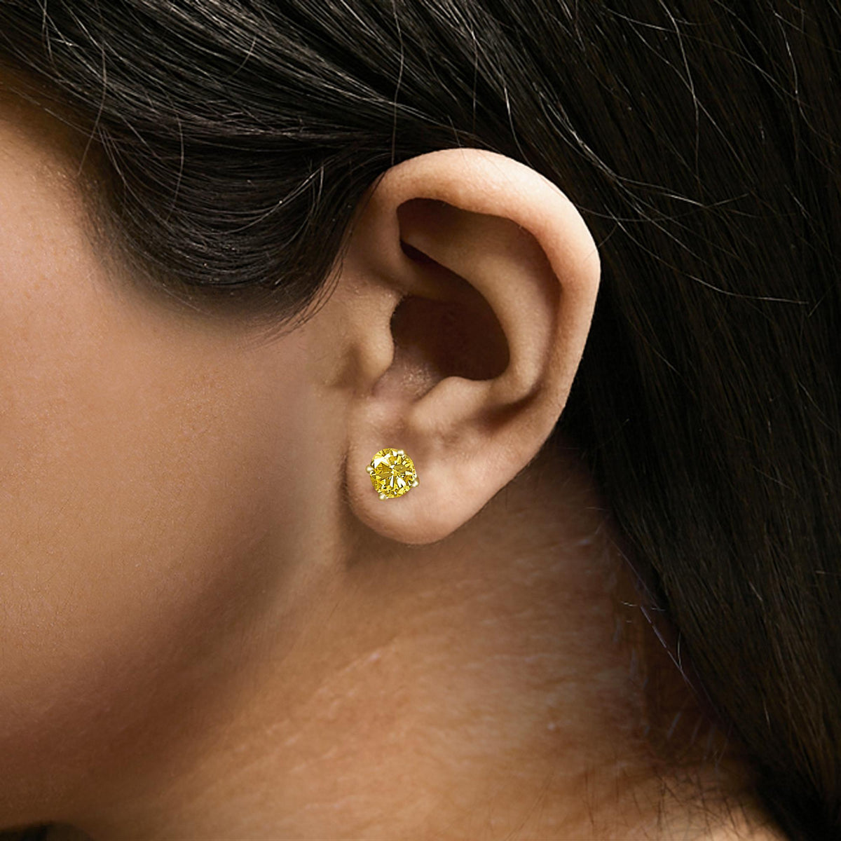14K Gold Lab Grown Yellow Diamond Solitaire Stud Earrings