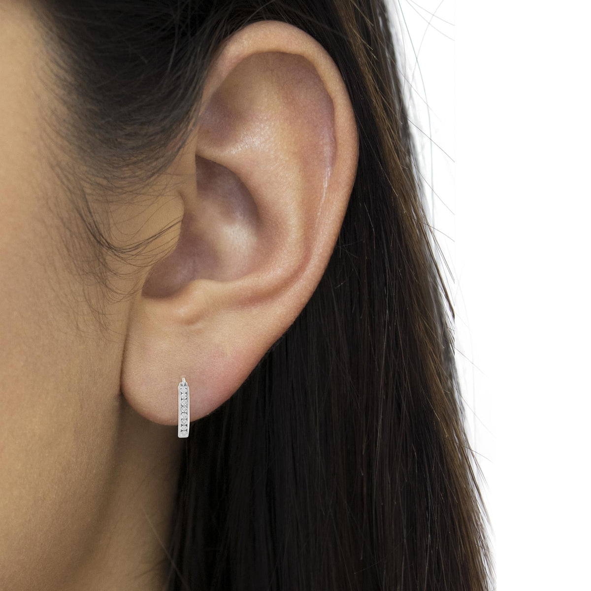 .925 Sterling-Silver Diamond Accent Channel Set Style Hoop Earring (I-J Color, I3 Clarity) - JackiEaslick