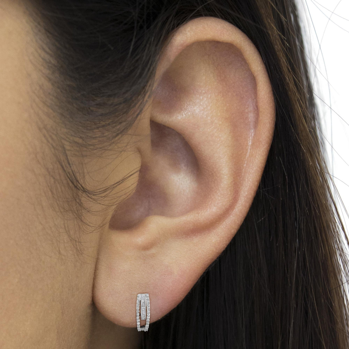 Sterling-Silver Diamond J-Stud Earring (3/4 cttw, I-J Color, I3 Clarity) - JackiEaslick