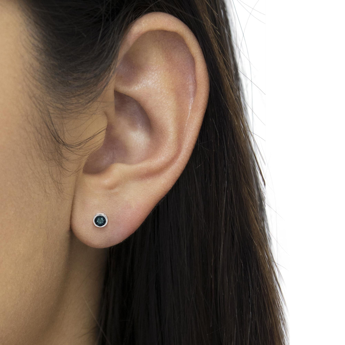 .925 Sterling Silver 1/5 Cttw Round Brilliant-Cut Blue Diamond Miracle-Set Stud Earrings (Fancy Color-Enhanced, I2-I3 Clarity) - JackiEaslick