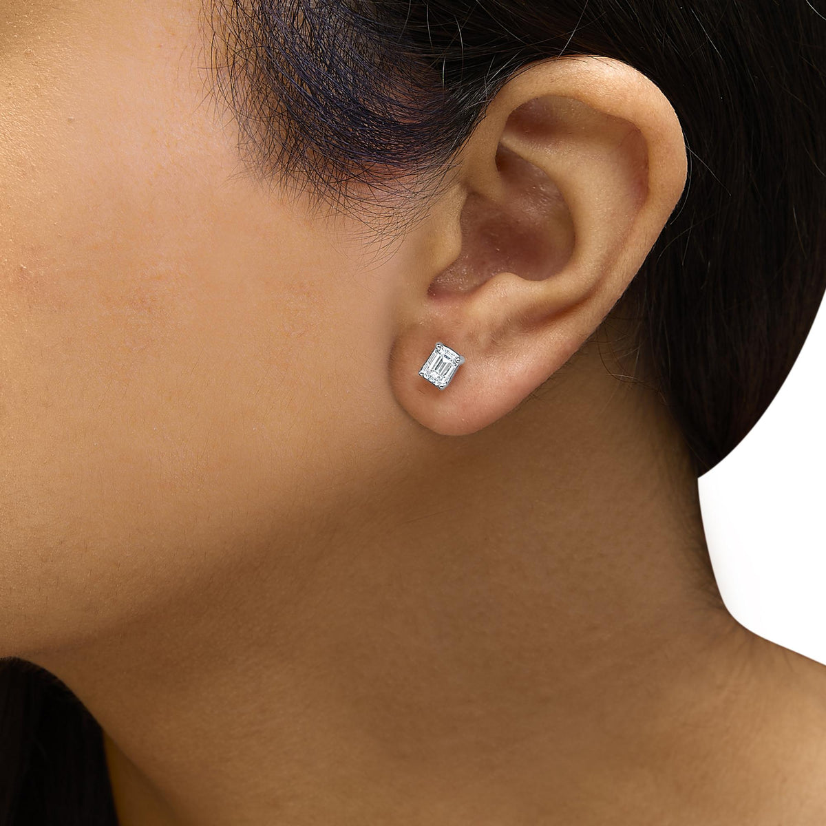 14K White Gold Emerald Cut Lab-Grown Diamond Solitaire Stud Earrings (F-G Color, VS1-VS2 Clarity)