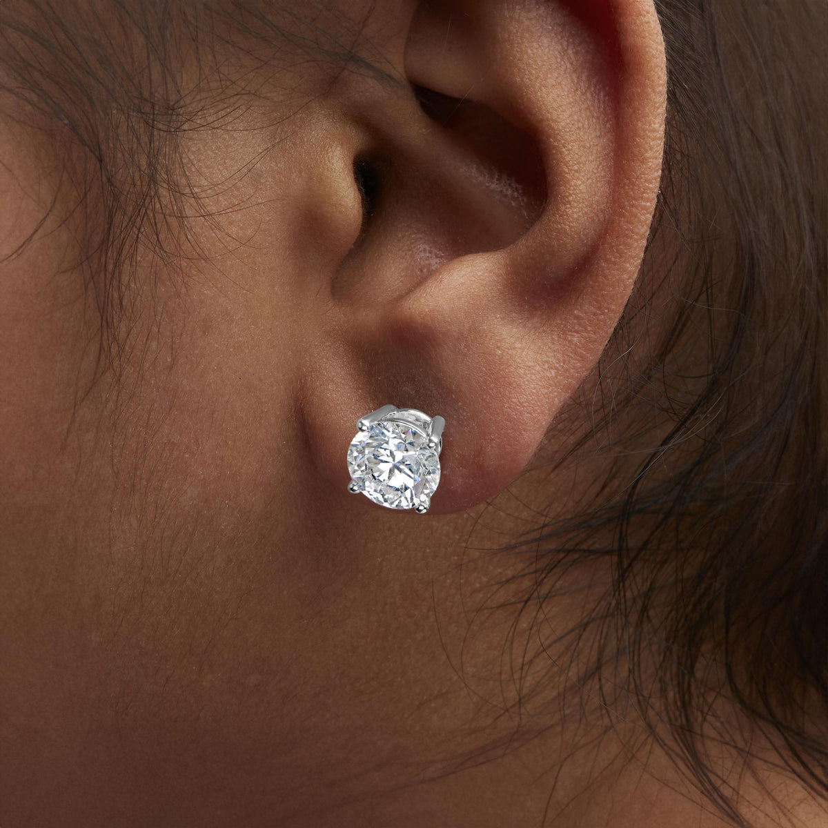 14K White Gold Round Brilliant-Cut Lab Grown Diamond Classic 4-Prong Stud Earrings with Screw Backs