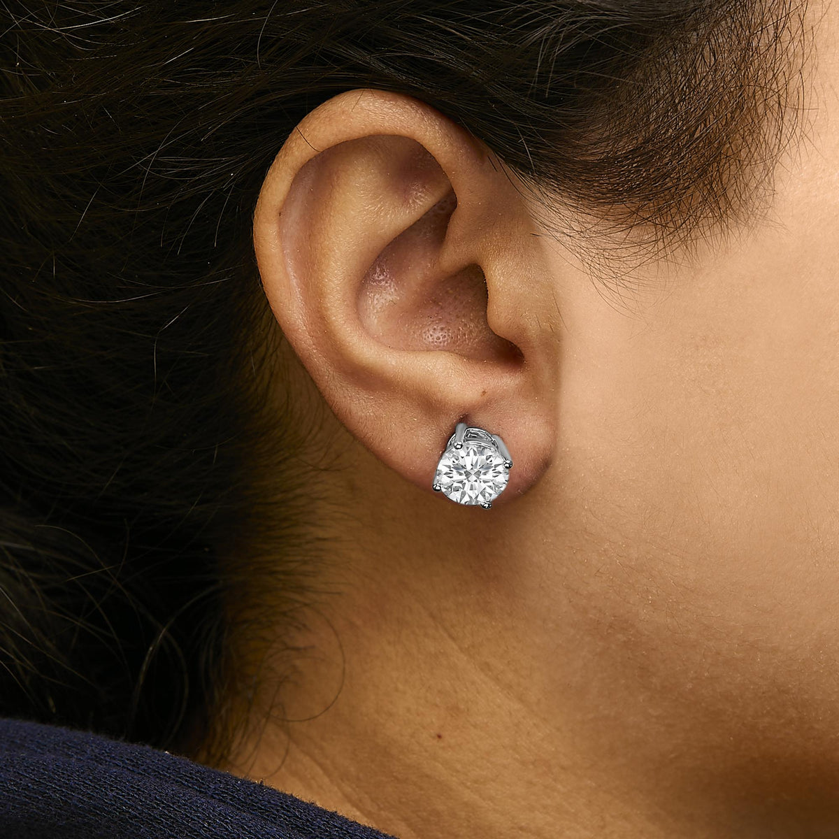 14K White Gold Round Brilliant-Cut Lab Grown Diamond Classic 4-Prong Stud Earrings with Screw Backs
