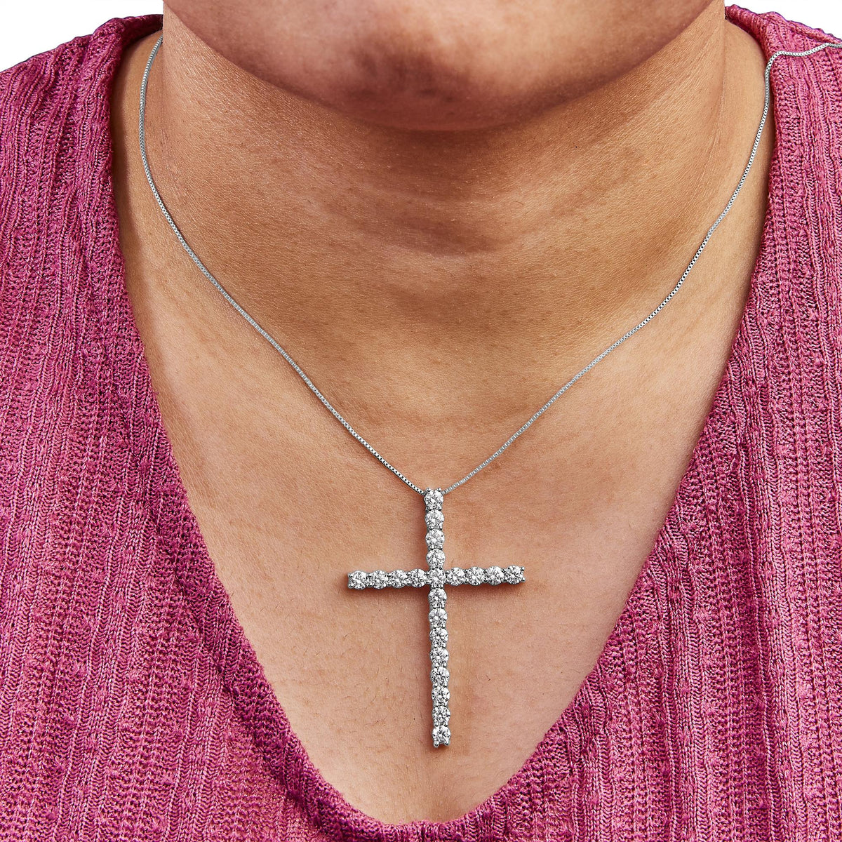 14K White Gold 4.0 Cttw Lab Grown Diamond Cross 18" Inch Pendant Necklace (F-G Color, VS2-SI1 Clarity)