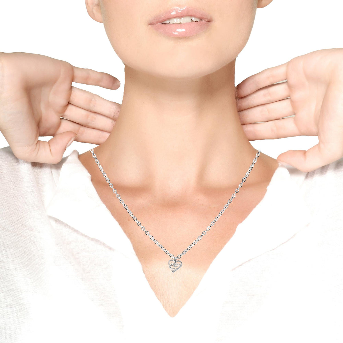 .925 Sterling Silver 1/4 Cttw Round Diamond "Mom" Heart Pendant 18" Necklace (I-J Color, I3 Clarity)