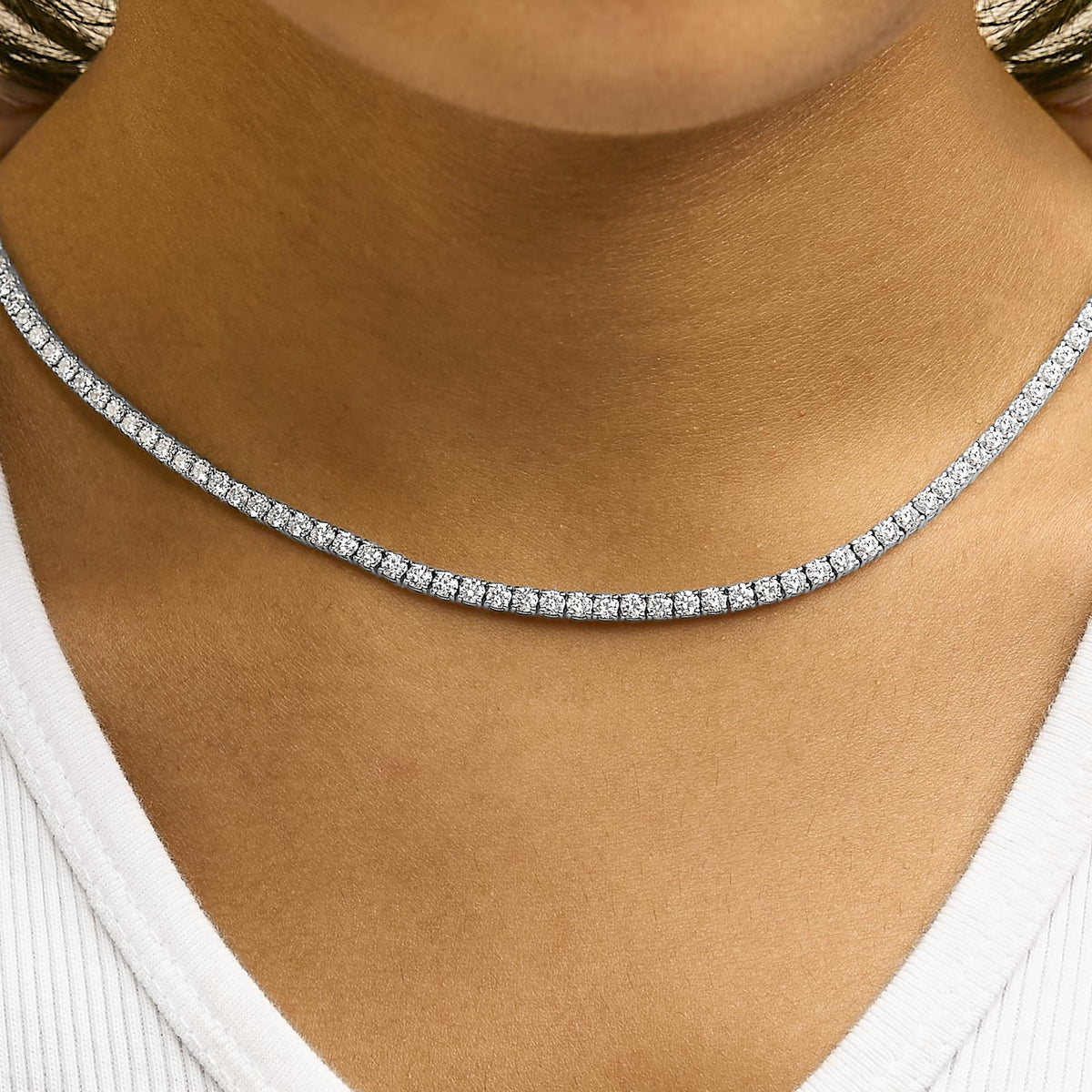14K White Gold 10 3/4 Cttw Lab Grown Diamond Tennis Necklace