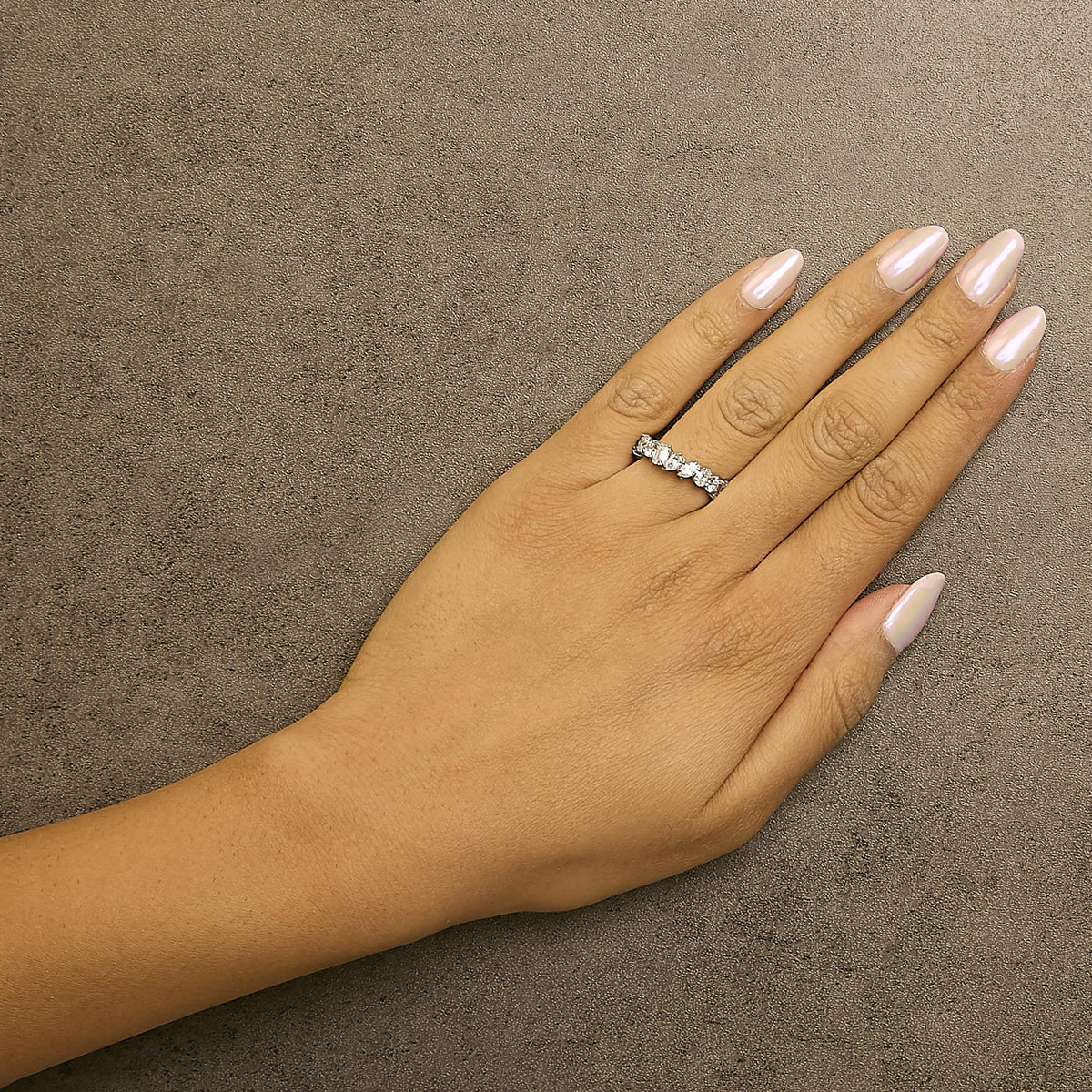 14K White Gold 3 1/3 Cttw Lab Grown Multi Shape Diamond Eternity Band Ring  - Size 6