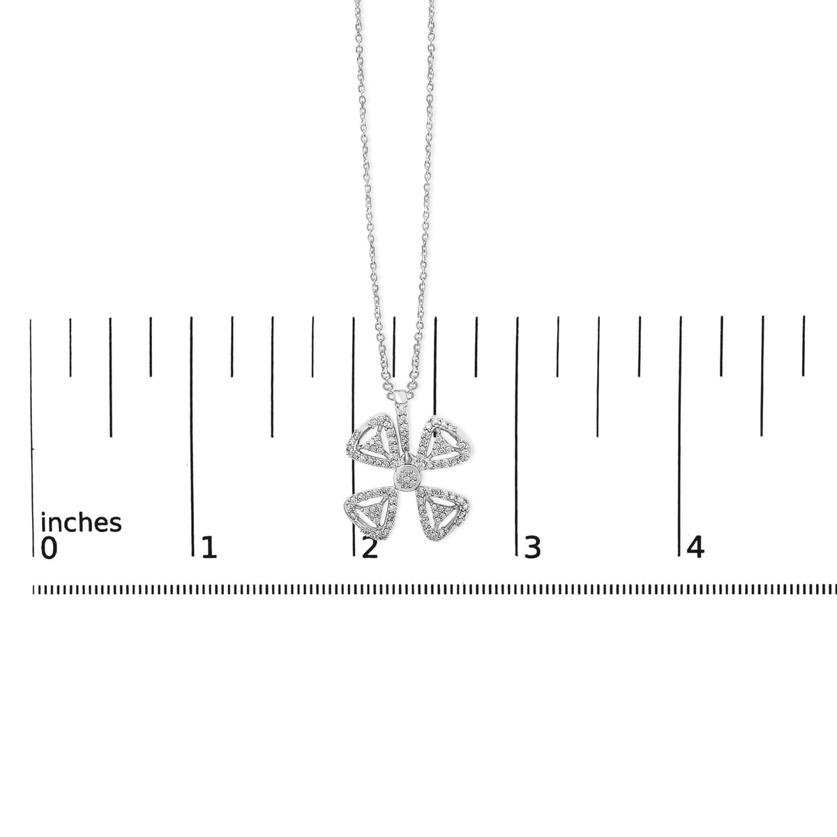 14K White Gold 5/8 Cttw Diamond 4 Leaf Floral Pendant Necklace (H-I Color, I1-I2 Clarity) - 18" Inches