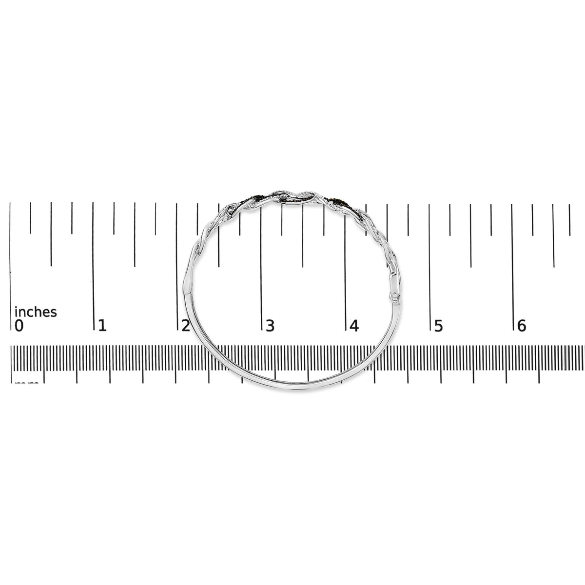 .925 Sterling Silver 3/8 Cttw White and Black Diamond Swirl Bangle Bracelet (Black Color, I3 Clarity) - 7.75" Inches