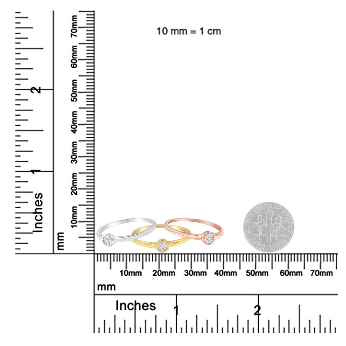 Tri-Color 14K Gold Plated .925 Sterling Silver 1/6 Cttw Round Miracle-Set Diamond Stacking Promise Ring Set (J-K Color, I1-I2 Clarity) - JackiEaslick