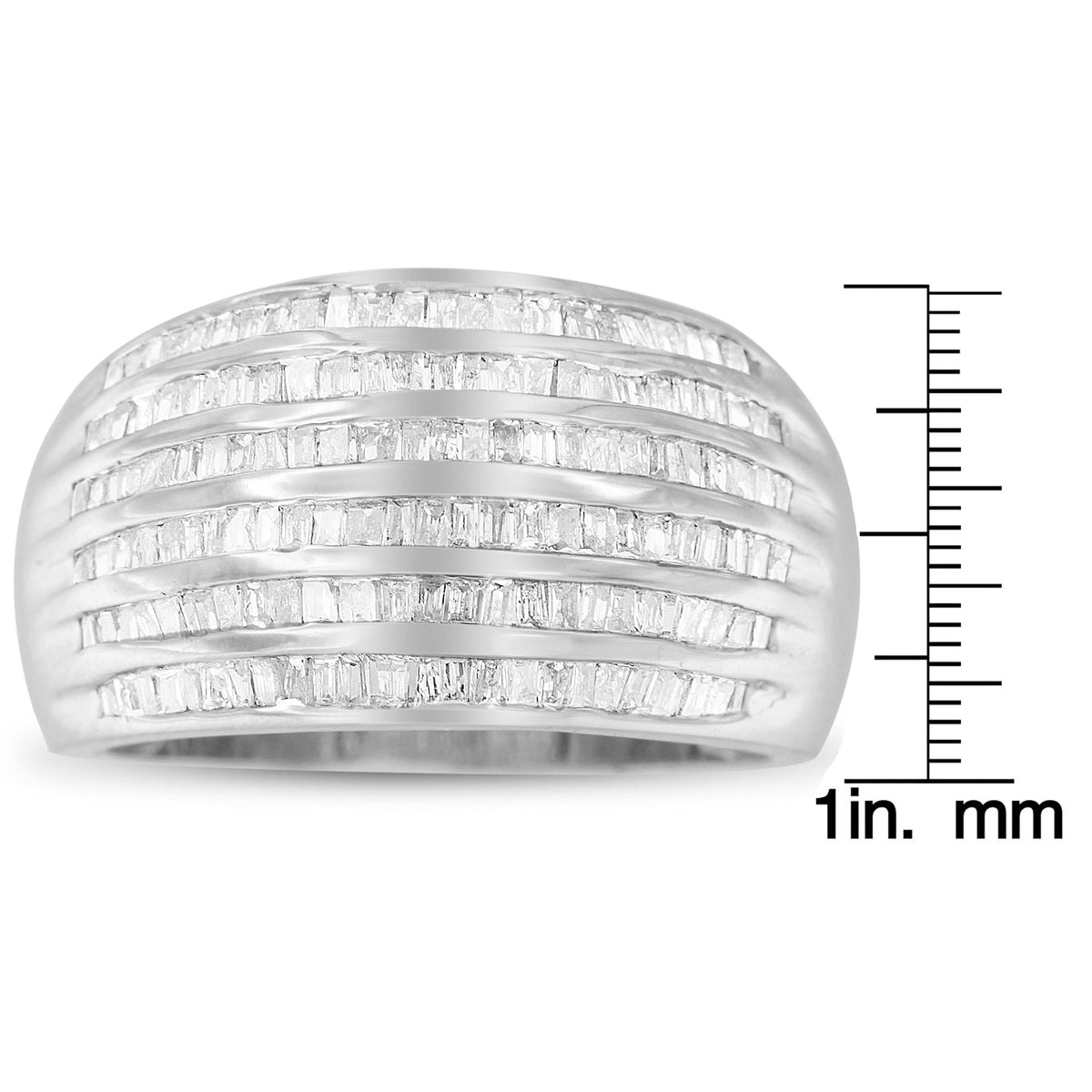 .925 Sterling Silver 1.0 Cttw Baguette-Cut Diamond 6-Row Channel Set Domed Tapered Cocktail Fashion Ring (H-I Color, I2-I3 Clarity) - JackiEaslick