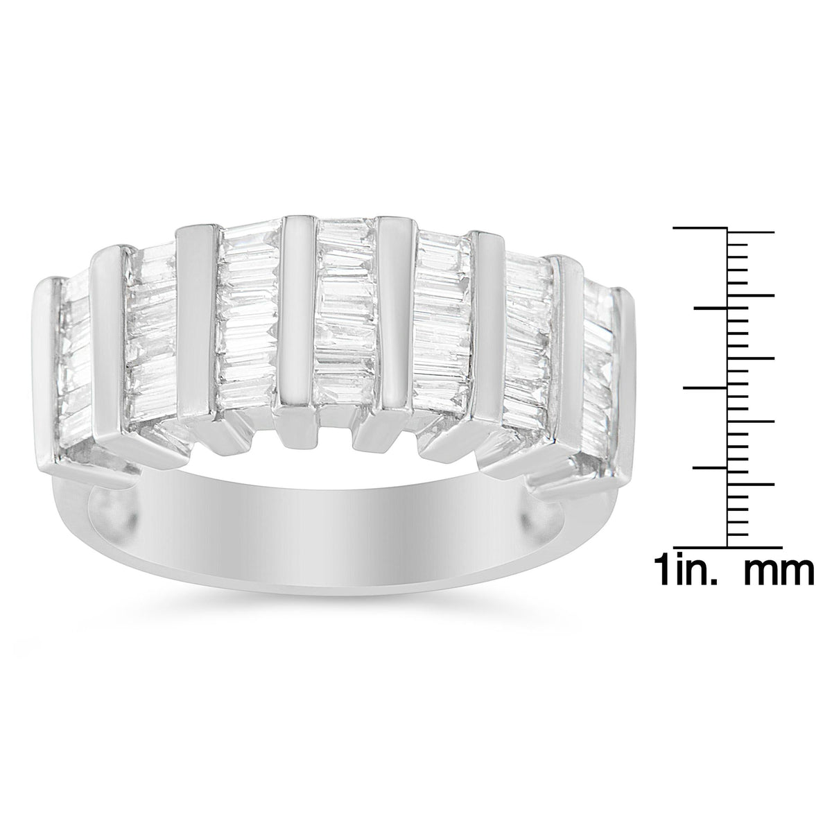 .925 Sterling Silver 1.0 Cttw Baguette Cut Diamond Vertical Channel Fluted Multi-Row Unisex Fashion Wedding Ring (H-I Color, I1-I2 Clarity) - JackiEaslick