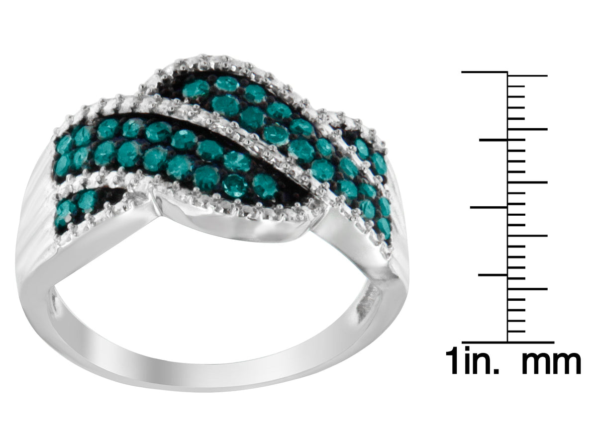 .925 Sterling Silver Treated Blue Color Diamond cocktail Ring (1/2 Cttw, Treated Blue Color, I2-I3 Clarity) - JackiEaslick