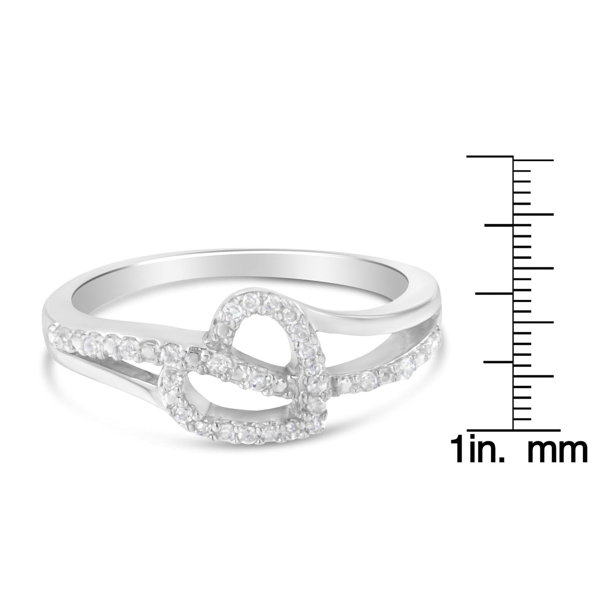 .925 Sterling Silver 1/8 Cttw Diamond Open Heart Leaf Curvy Bypass Accent Fashion or Promise Ring (I-J Color, I2-I3 Clarity) - JackiEaslick