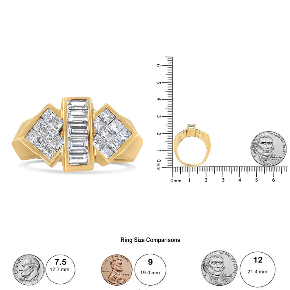 14K Yellow Gold 2.0 Cttw Invisible-Set Princess and Channel Set Baguette Diamond Bar and Wing Style Cocktail Band Ring (G-H Color, VS2-SI1 Clarity)