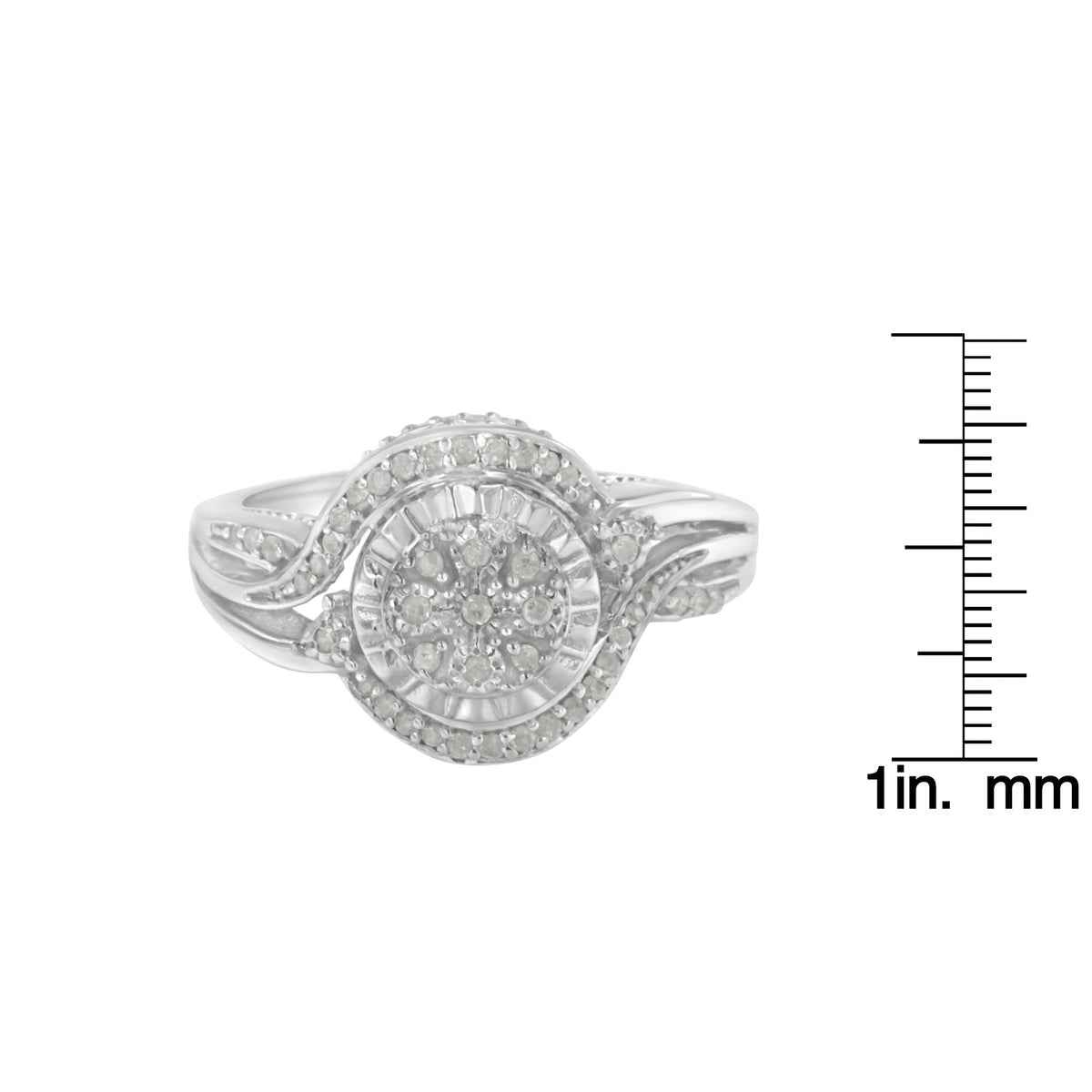 .925 Sterling Silver 1/4 Cttw Diamond Round Cluster Miracle-Plate Halo Split Shank Band Cocktail Engagement Ring (I-J Color, I3 Clarity) - JackiEaslick