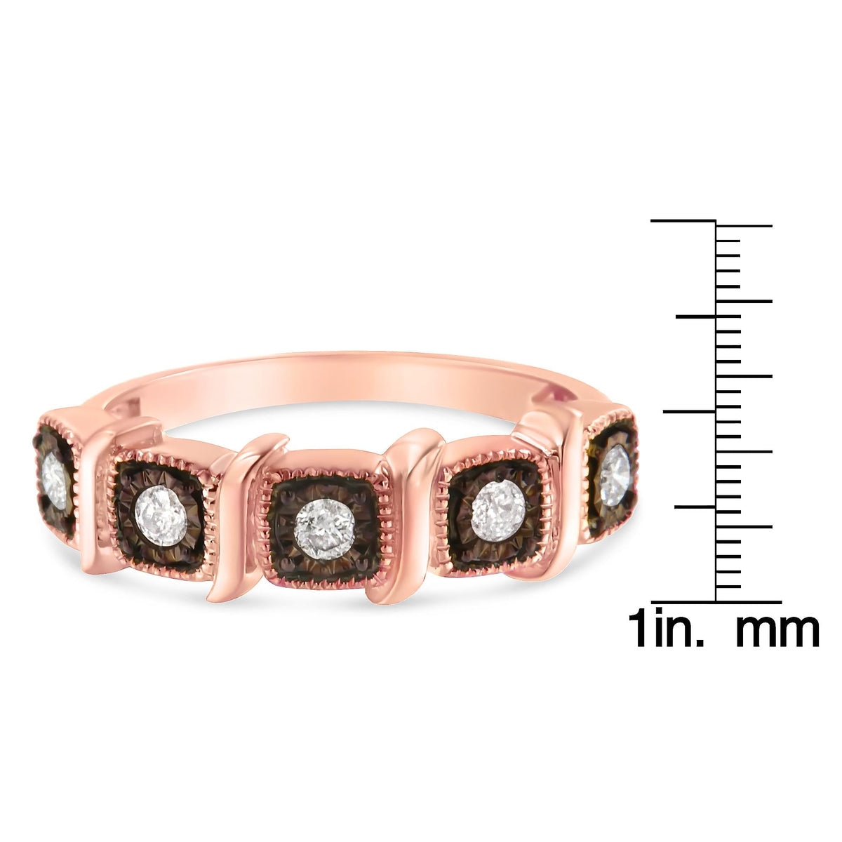 10K Rose Gold Flashed .925 Sterling Silver Miracle-Set 1/4 Cttw Diamond 5-Stone Band Ring  (J-K Color, I1-I2 Clarity) - JackiEaslick