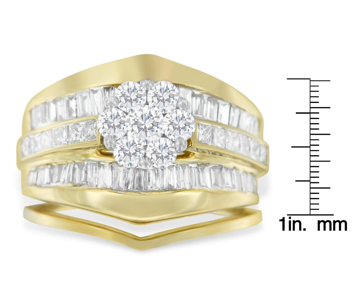 14K Yellow Gold 2-1/3 Cttw Diamond Cluster Channel Set Chevron Shaped Band Engagement Ring & Wedding Band Set (H-I Color, SI1-SI2 Clarity)- - JackiEaslick