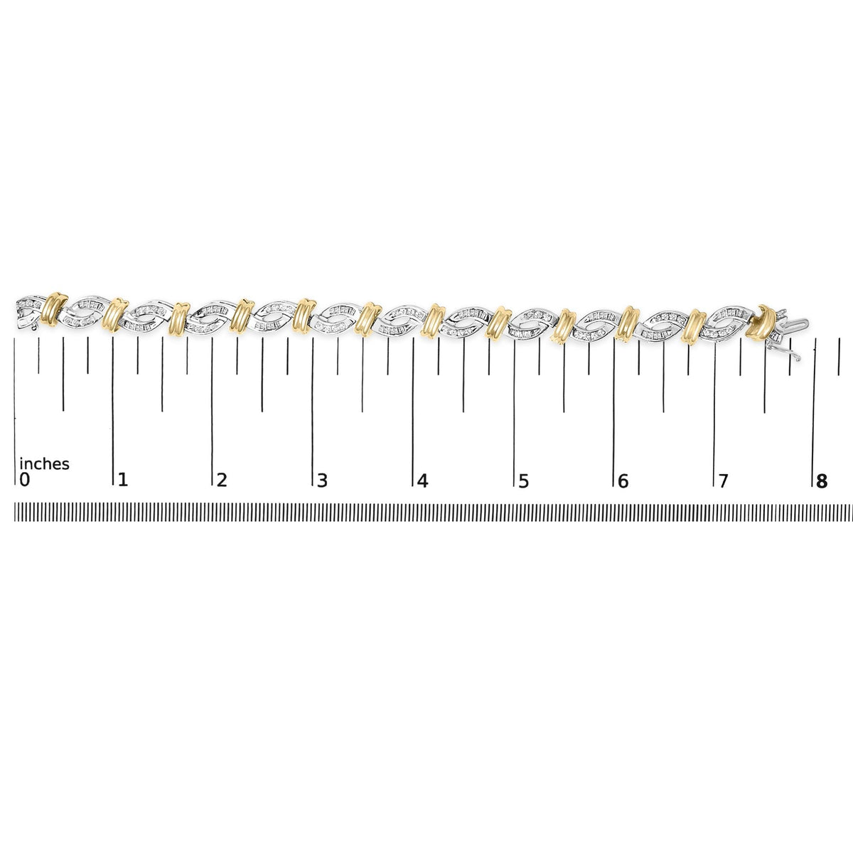 14k Two Toned Gold 2.00 Cttw Diamond Bypass and Swirl Link Bracelet (H-I Color, SI1-SI2 Clarity) - 7" Inches