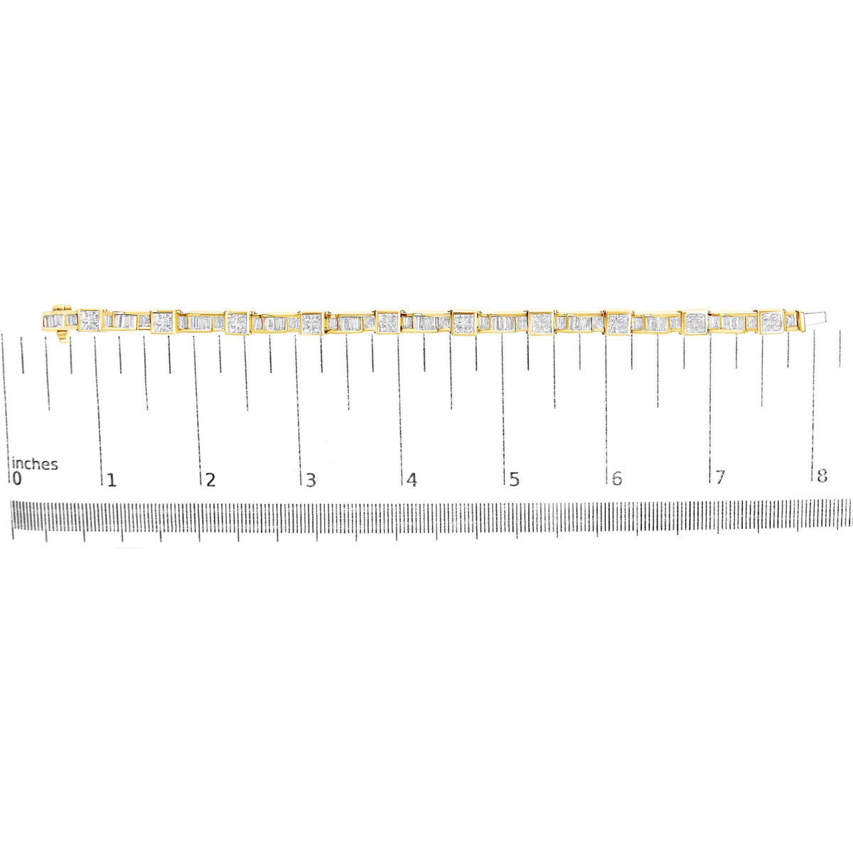 14K Yellow Gold 7.0 Cttw Baguette Cut Diamond Alternating Box and Wave Link Bracelet (G-H Color, VS1-VS2 Clarity) - 7" Inches