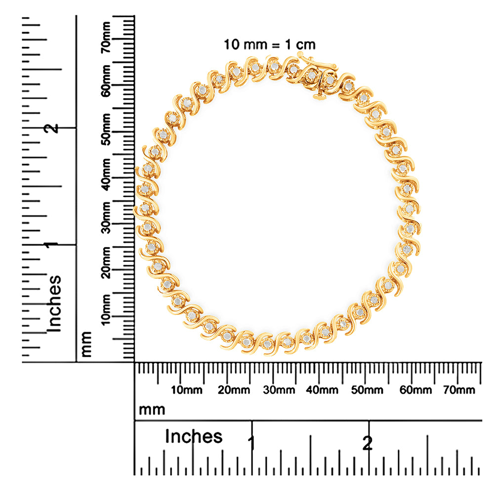 10K Yellow Gold over .925 Sterling Silver 1.0 Cttw Round Miracle-Set Diamond 7" Tennis Bracelet (I-J Color, I3 Clarity)