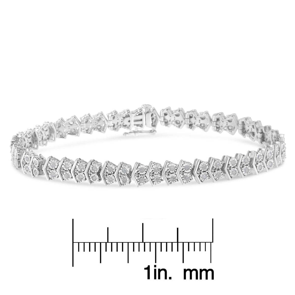 .925 Sterling Silver 1.0 Cttw Chevron 2 Stone Arrow Link Tennis Bracelet (I-J Color, I3 Clarity) - 7” - JackiEaslick