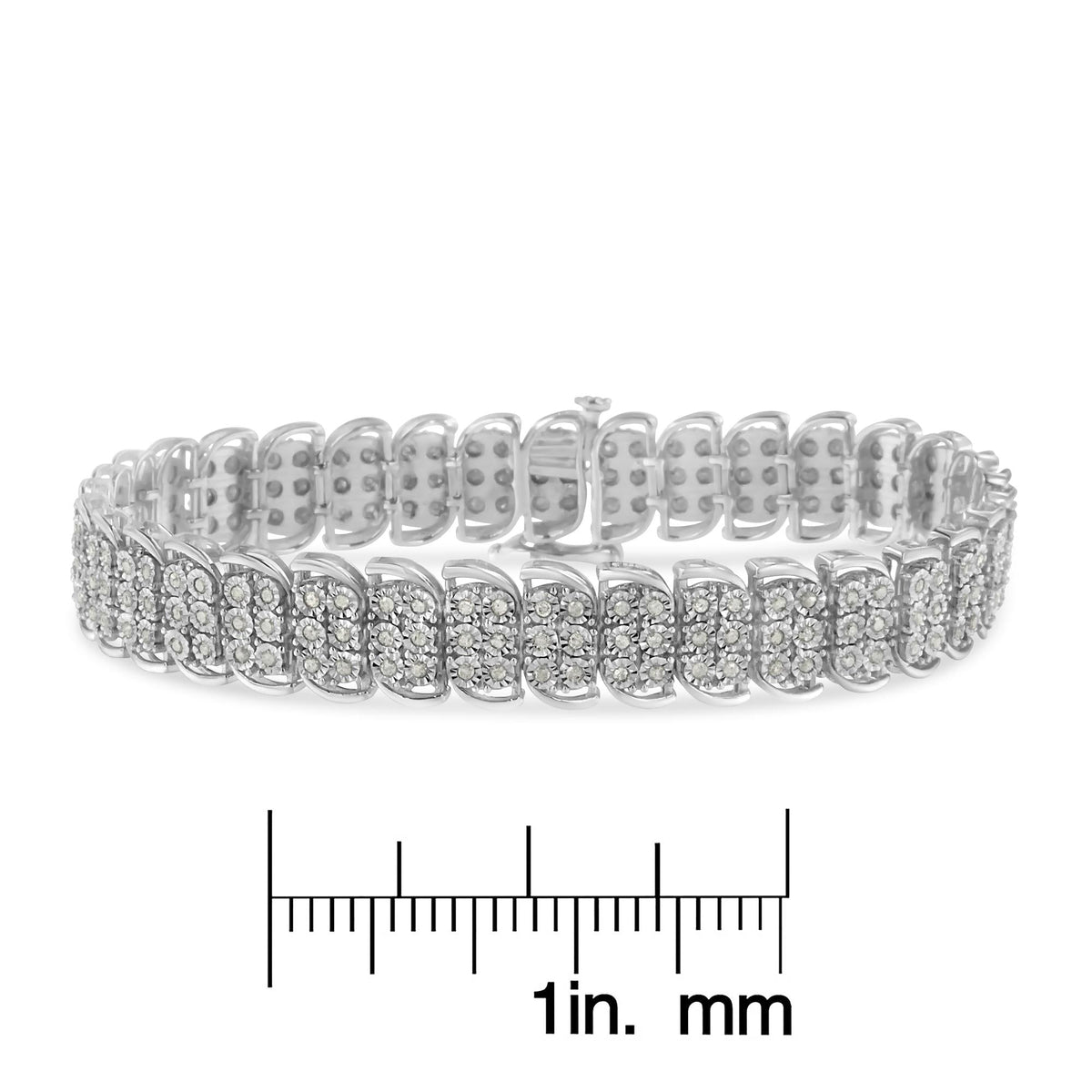 .925 Sterling-Silver 2.0 Cttw Miracle Set Diamond 3 Row S Curve Line Tennis Bracelet (I-J Color, I3 Clarity) -7.25" - JackiEaslick