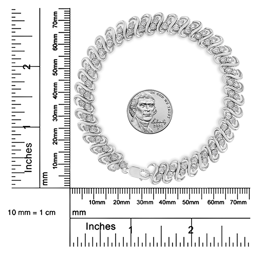 .925 Sterling Silver 1/2 Cttw Diamond Double Row S-Link Bracelet