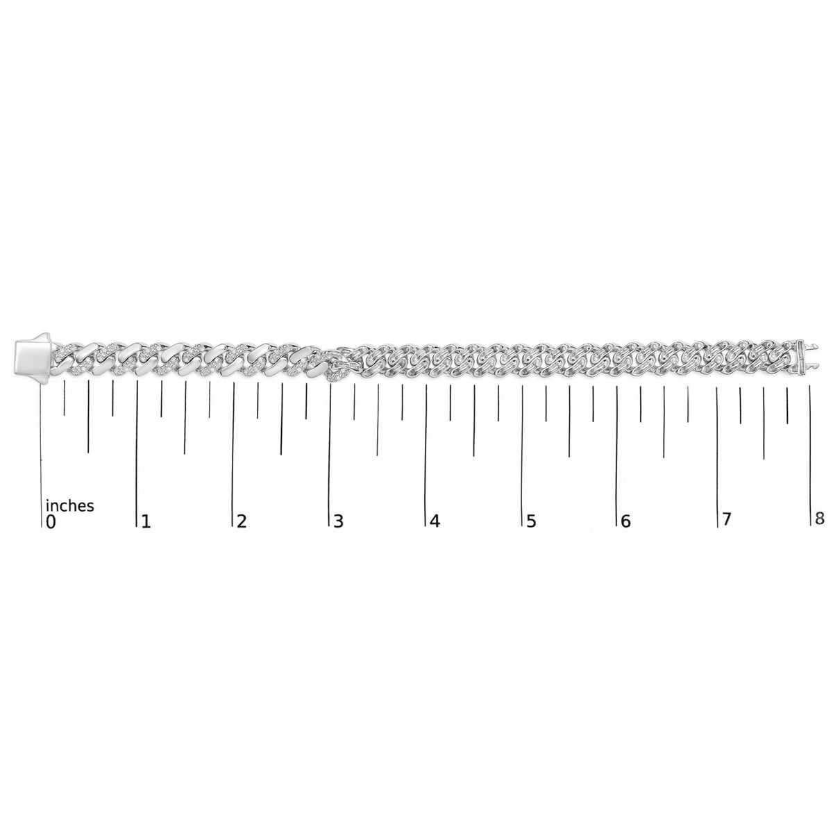 .925 Sterling Silver 1/2 Cttw Diamond Cuban Curb Chain Bracelet (I-J Color, I3 Clarity)-  8.5" Inches