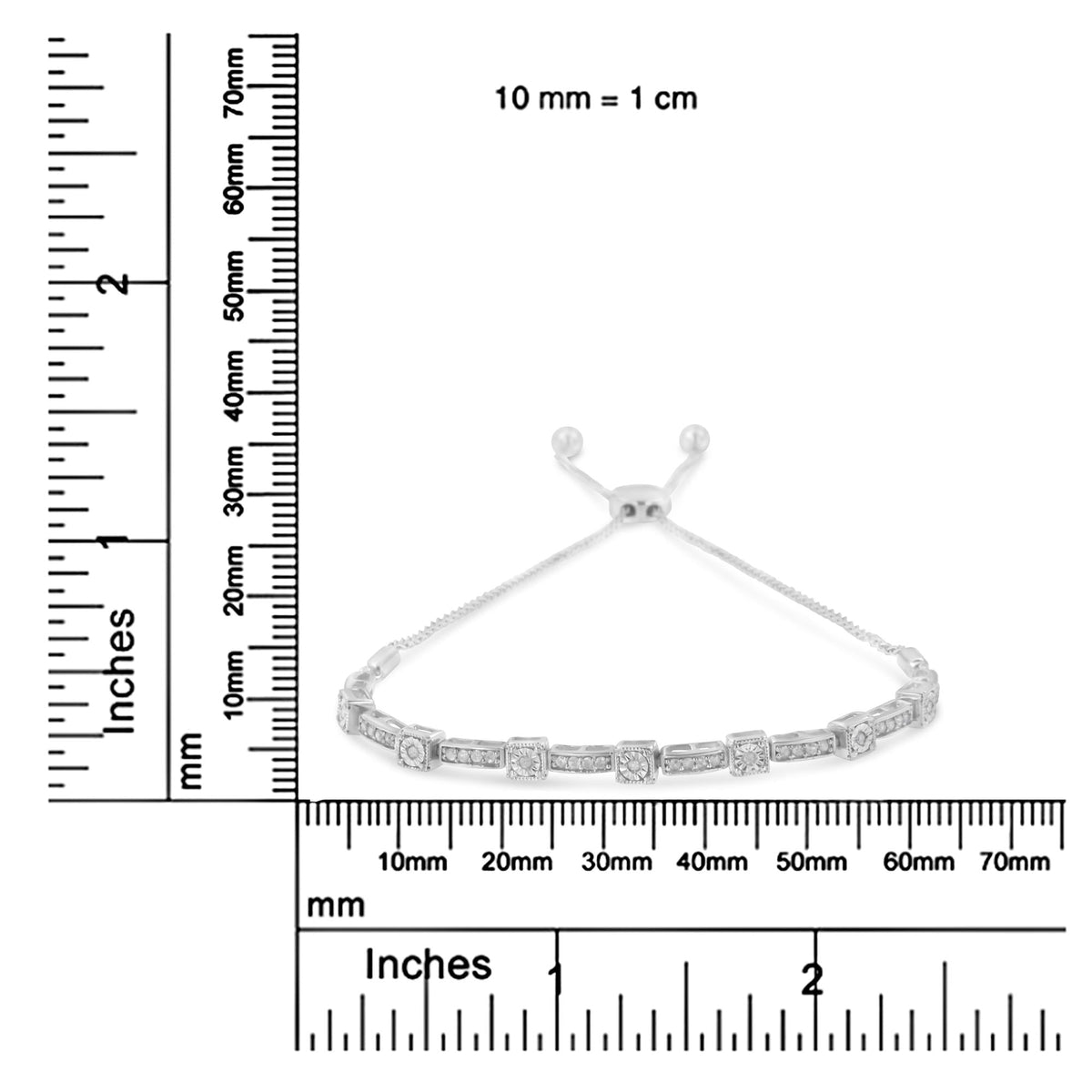 .925 Sterling Silver 1/4 Cttw Diamond Art Deco Milgrain Square Station & Bar Style Adjustable Bolo 6"-9" Bracelet (H-I Color, I2-I3 Clarity)