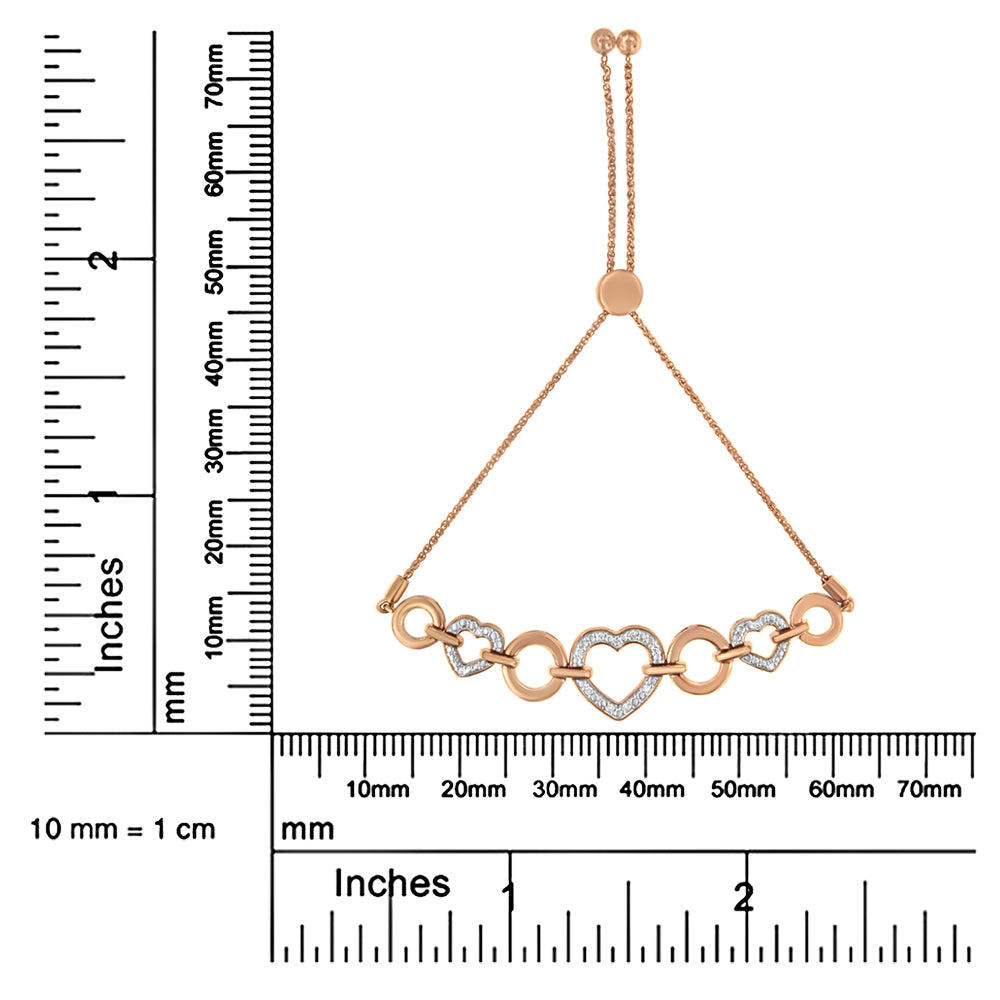 14K Rose Gold Plated .925 Sterling Silver Diamond Accent Circle and Heart Link Adjustable 6”-10” Bolo Bracelet (I-J Color, I3 Clarity) - JackiEaslick