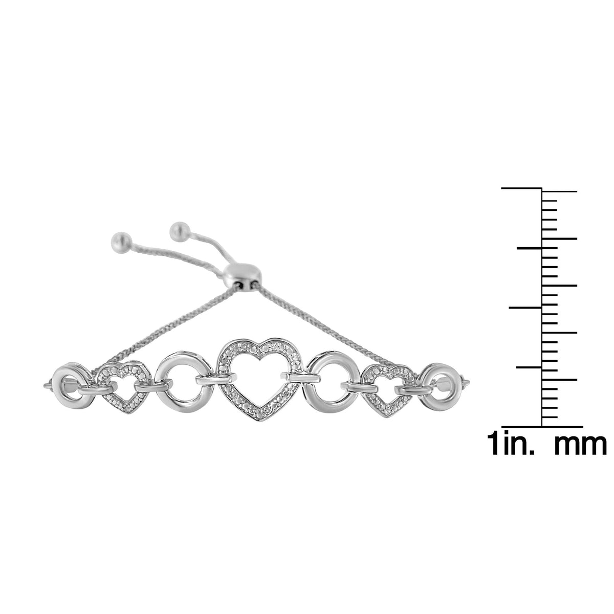 .925 Sterling Silver Diamond Accent Interlinking Triple Heart 4”-10” Adjustable Bolo Tennis Bracelet Bolo Bracelet (H-I Color, I2-I3 Clarity) - JackiEaslick