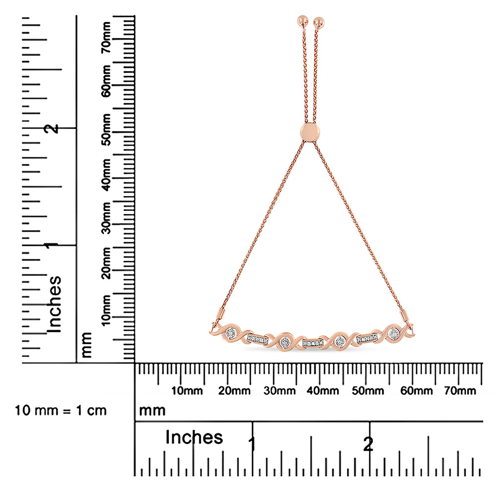 .925 Sterling Silver Channel Set Diamond Accent Twist 4”-10” Adjustable Bolo Bracelet (I-J Color, I3 Clarity) - JackiEaslick