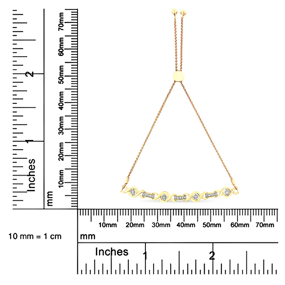 .925 Sterling Silver Channel Set Diamond Accent Twist 4”-10” Adjustable Bolo Bracelet (I-J Color, I3 Clarity) - JackiEaslick