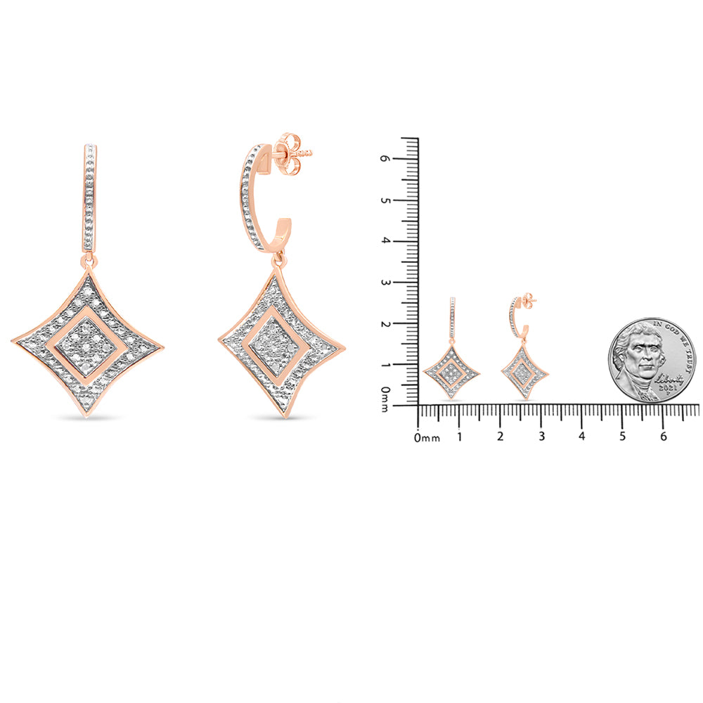 14K Rose Gold Plated .925 Sterling Silver Round-Cut Diamond Accent Dangle Rhombus Earrings (H-I Color, I2-I3 Clarity) - JackiEaslick