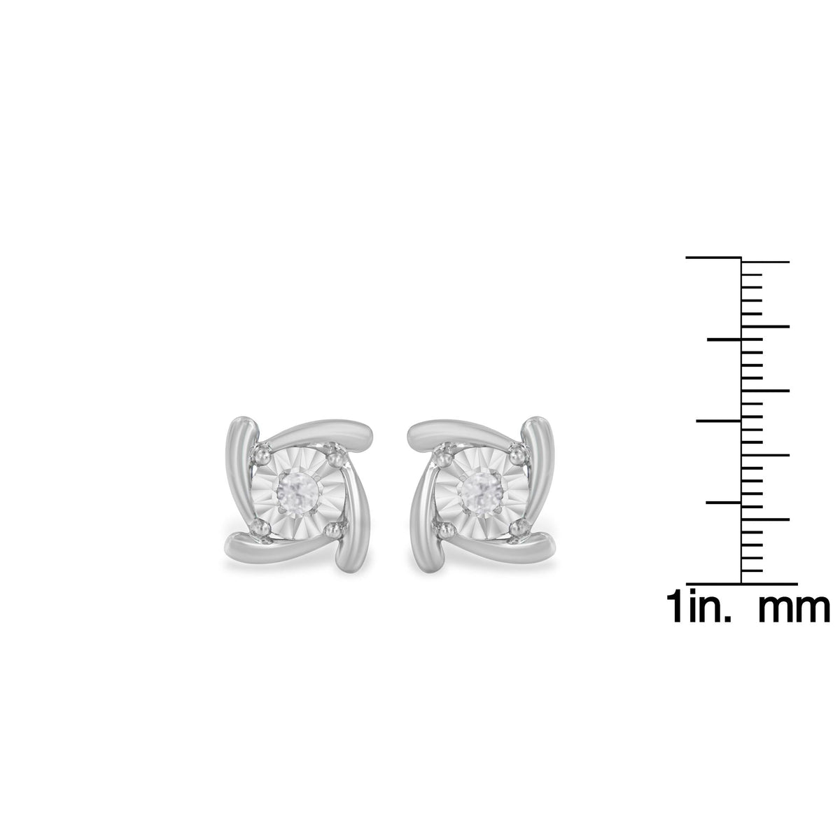 .925 Sterling Silver 1/10 Cttw Round Brilliant-Cut Near Colorless Diamond Miracle-Set Square Pinwheel Stud Earrings (I-J Color, I3 Clarity) - JackiEaslick