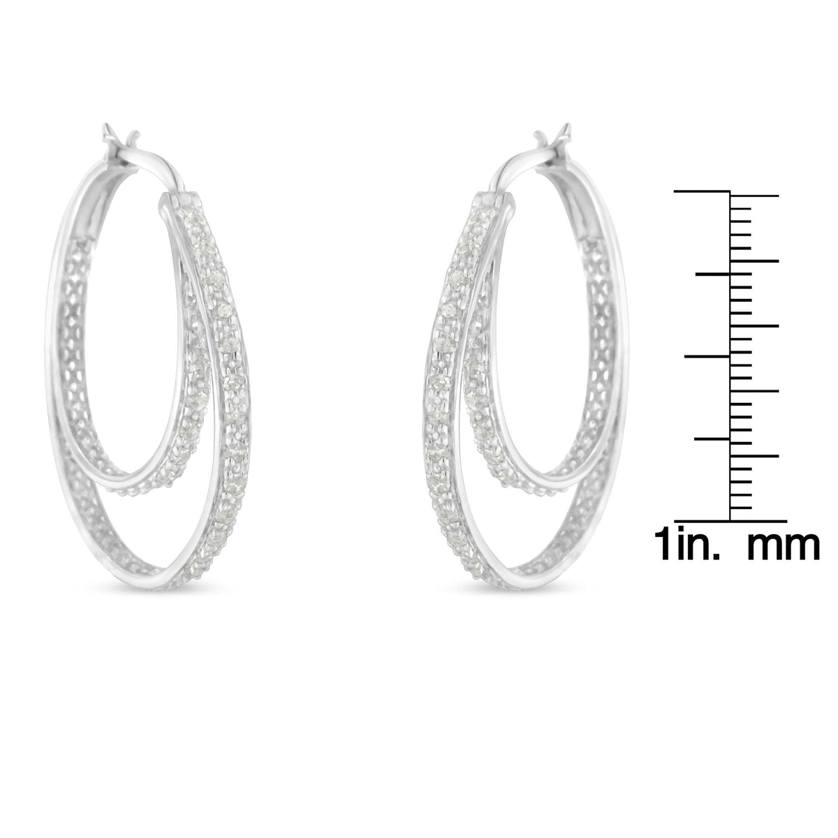 .925 Sterling Silver 1/2 cttw Miracle-Set Diamond Double Hoop with Latchback Earrings (I-J Color, I3 Clarity) - JackiEaslick