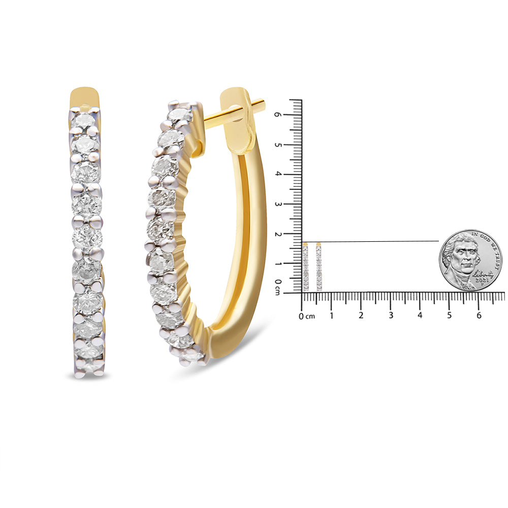 10K Yellow Gold 1/2 Cttw Prong Set Round-Cut Diamond Hoop Earrings (I-J Color, I1-I2 Clarity) - JackiEaslick