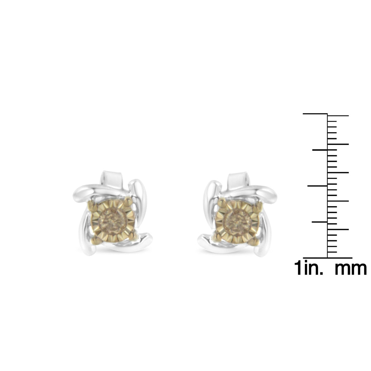 Two-Toned Sterling-Silver Diamond Stud Earring (0.10 cttw, Champagne Color, I2-I3 Clarity) - JackiEaslick