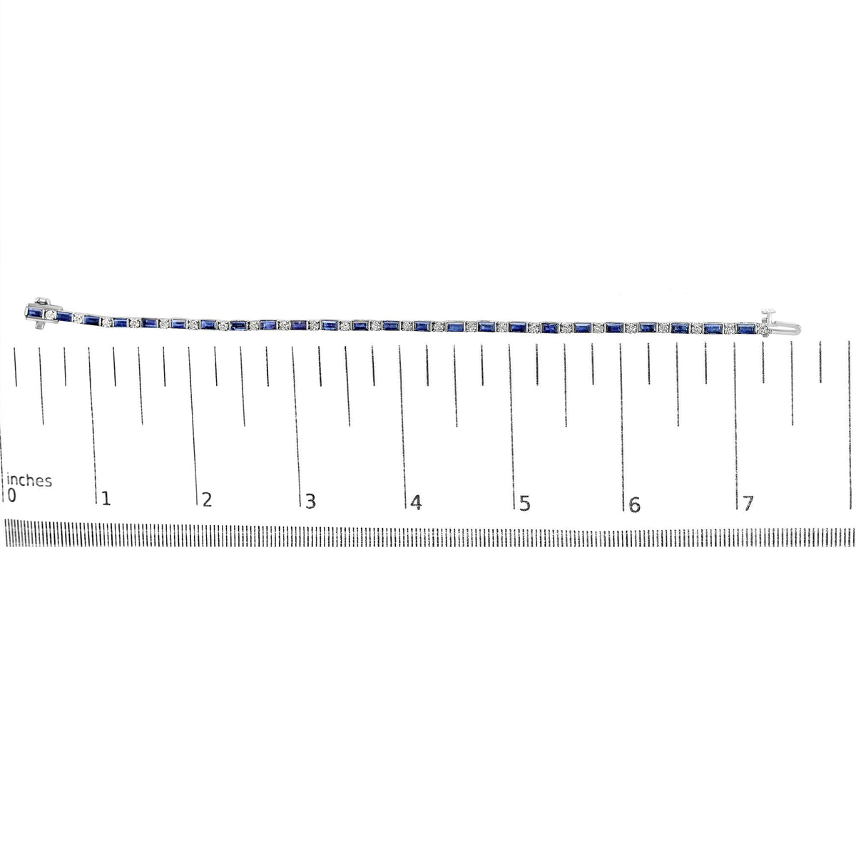14K White Gold 1 1/10 Cttw Diamond and Blue Sapphire Alternating Link Tennis Bracelet (I-J Color, SI2-I1 Clarity) - 7" Inches