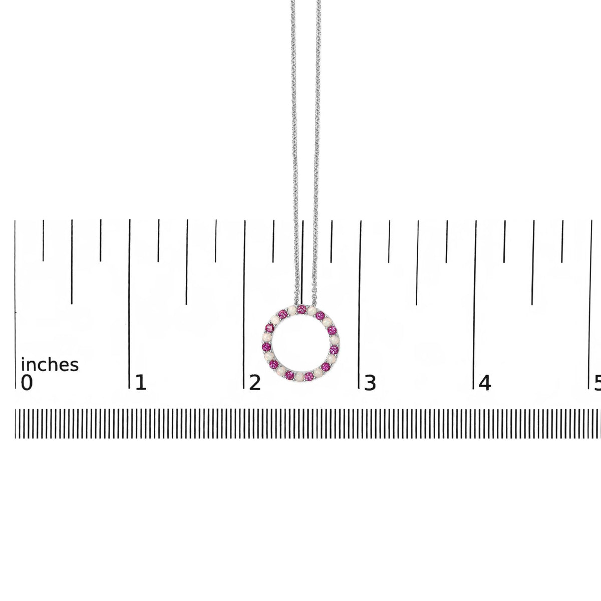 .925 Sterling Silver Alternating Created Red Ruby and Opal Circle Pendant Necklace