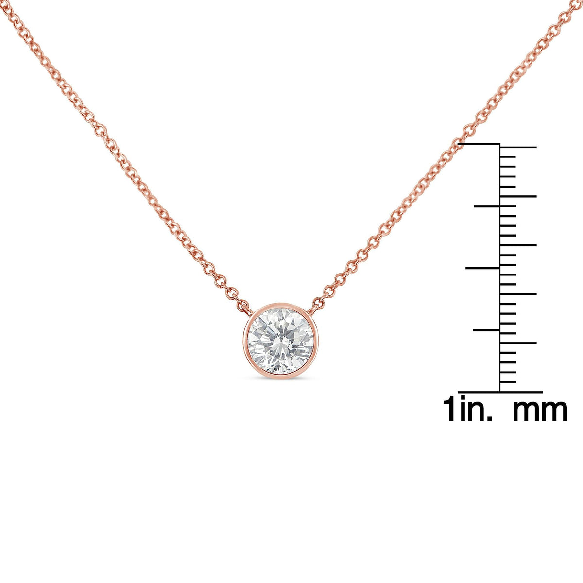 10K Rose Gold 1/5 Carat Round Brilliant-Cut Diamond Modern Bezel-Set Solitaire 16"-18" Pendant Necklace (H-I Color, SI2-I1 Clarity) - JackiEaslick