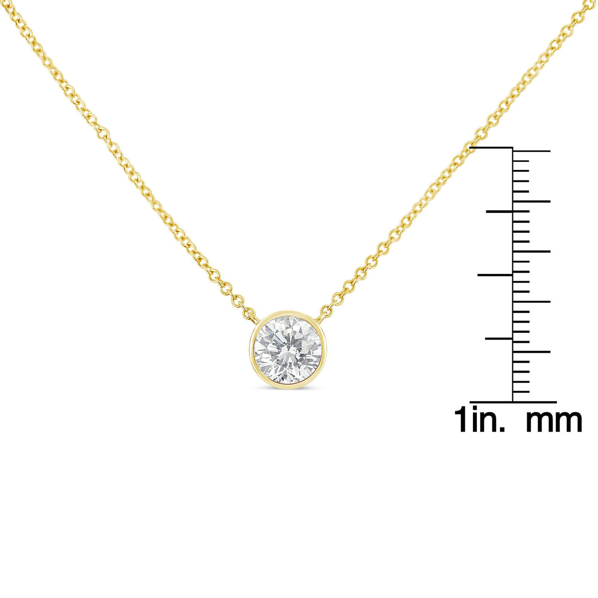 10K Yellow Gold 3/10 Carat Round Brilliant-Cut Diamond Modern Bezel-Set Solitaire 16"-18" Pendant Necklace (H-I Color, SI2-I1 Clarity) - JackiEaslick