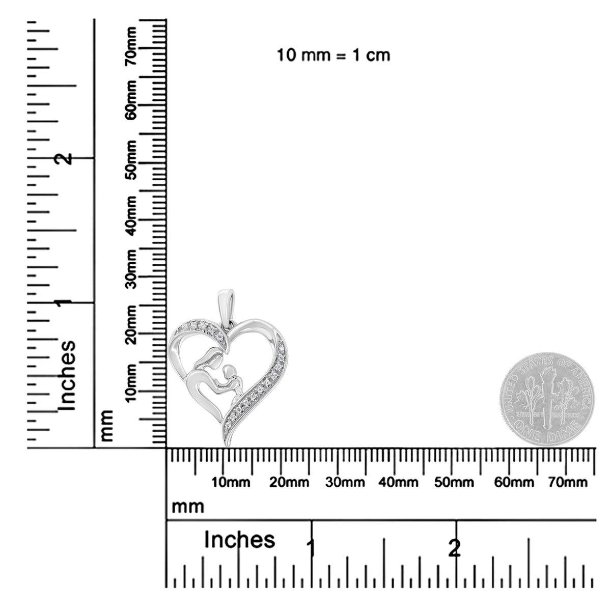.925 Sterling Silver 1/10 cttw Diamond Heart and Mother 18" Pendant Necklace (I-J Color, I3 Clarity) - JackiEaslick