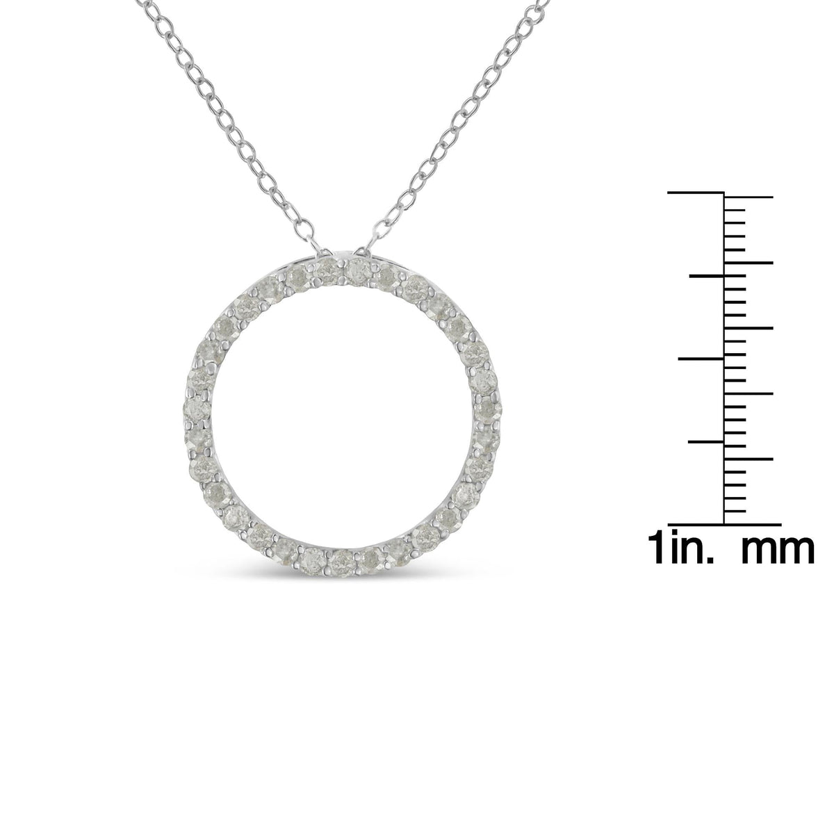 .925 Sterling Silver 3/4 Cttw Round-Cut Diamond Open Circle Halo 18" Pendant Necklace (I-J Color, I3 Clarity) - JackiEaslick