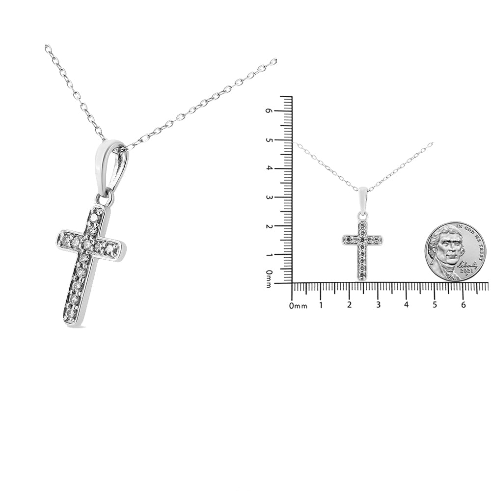 .925 Sterling Silver 1/4 Cttw Prong Set Round-Cut Diamond Cross 18" Pendant Necklace (J-K Color, I2-I3 Clarity)