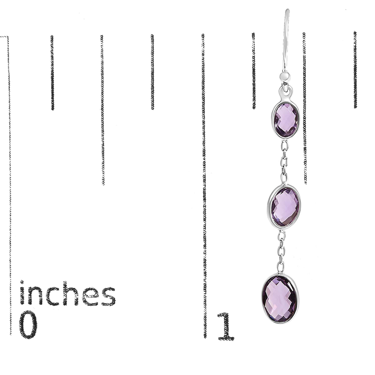 .925 Sterling Silver Checkerboard Cut Oval Purple Amethyst 2" Inch Drop and Dangle Earrings
